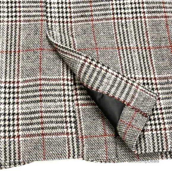 Tweed Blazer Plaid Houndstooth Work Suit Jacket Long Sleeve Notch Lapel